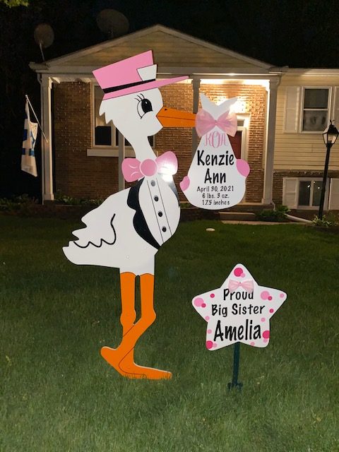 Baby Girl Announcement Lawn Sign + Sibling Star – Peoria, IL