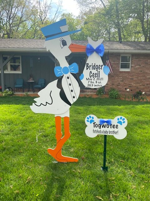 Baby Boy Stork Sign Yard Rental + Dog Bone – Tremont, IL